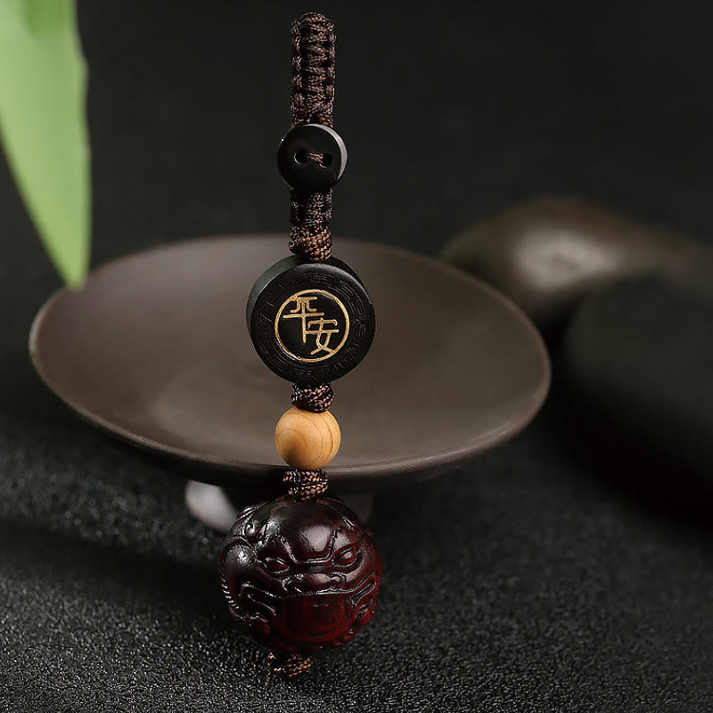 Small Leaf Red Sandalwood PiXiu Safe and Well Protection Key Chain
