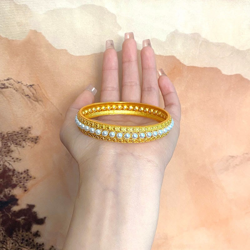 Copper Pearl Healing Cuff Half Bracelet Bangle