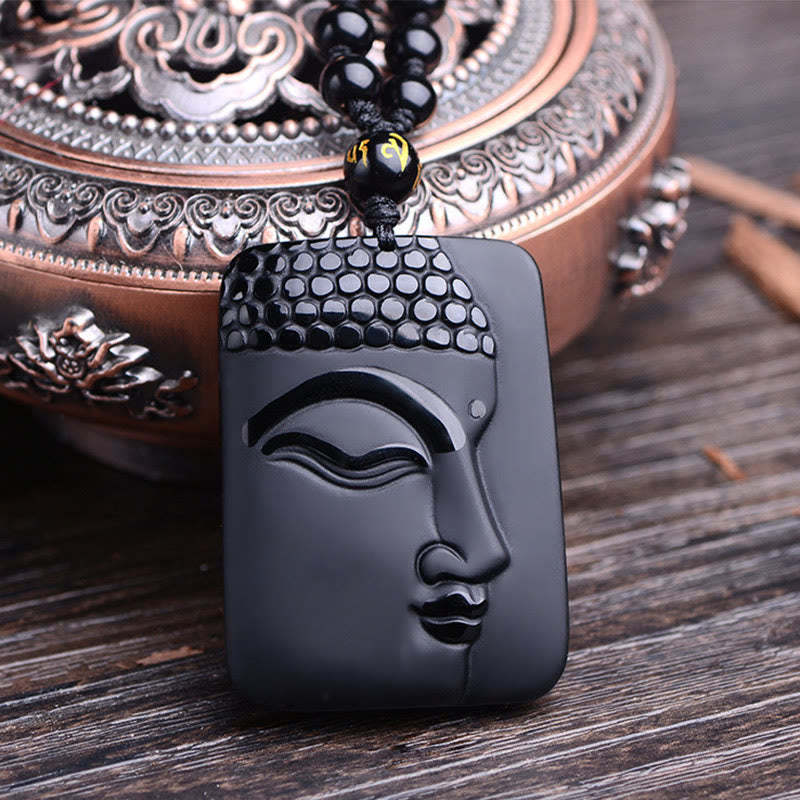 Natural Black Obsidian mystic zen Prayer Purification Luck Pendant Necklace