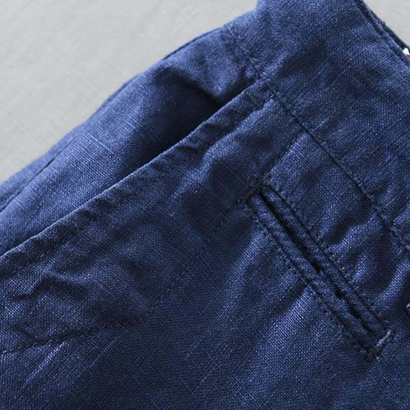 Solid Color Drawstring Cropped Linen Men's Shorts With Pockets