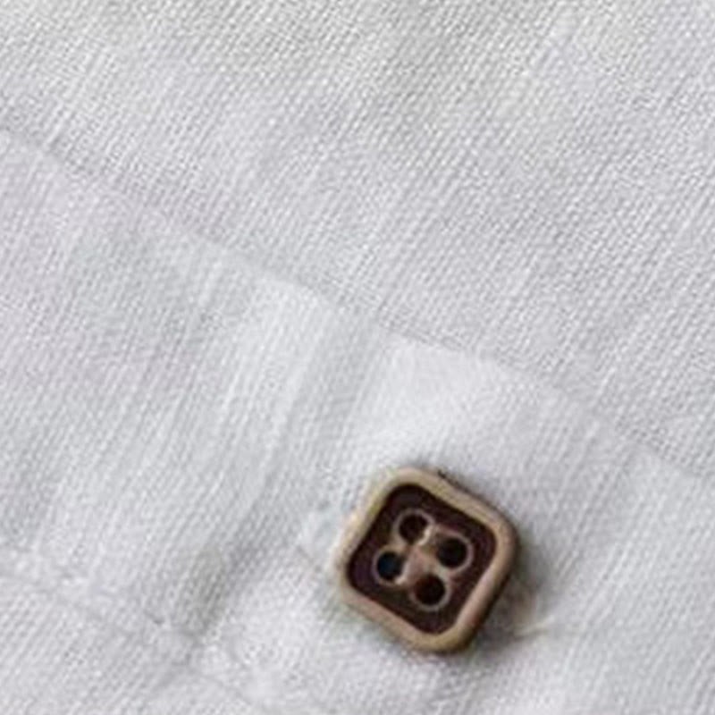 Solid Buttons Long Sleeve Cotton Linen Women's Shirt Dress With Pockets