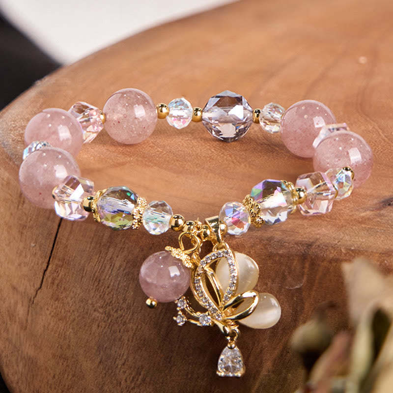 Natural Strawberry Quartz Butterfly Healing Bracelet
