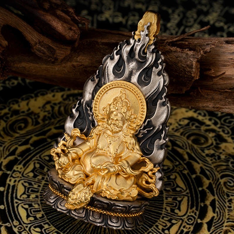 925 Sterling Silver Tibet Yellow Jambhala God of Wealth Blessing Necklace Pendant