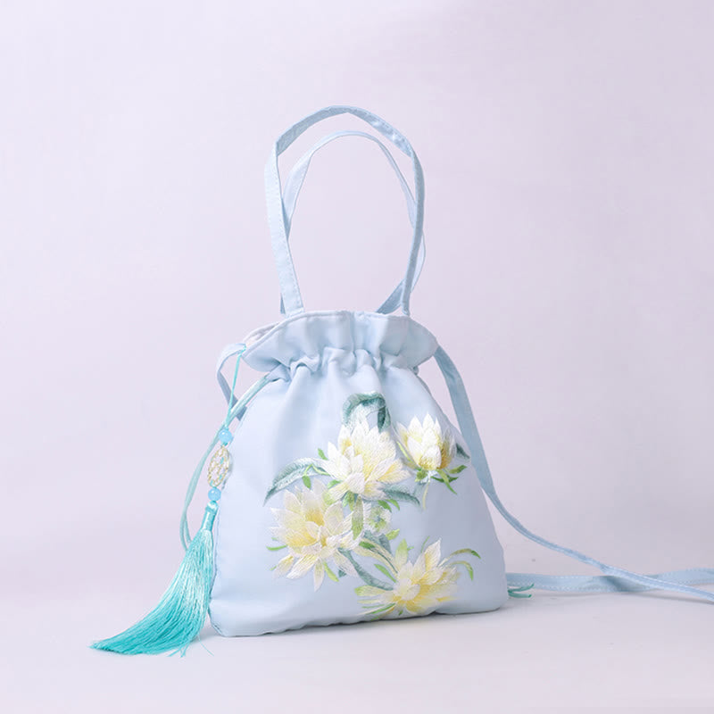 Suzhou Embroidery Lotus Deer Epiphyllum Peony Rabbit Cotton Linen Tote Crossbody Bag Shoulder Bag Handbag