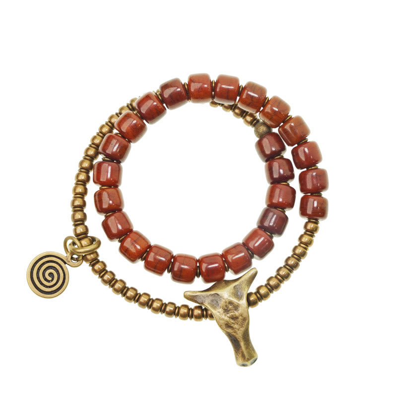 Yak Bone Copper Yak Head Cone Pendant Double Wrap Strength Bracelet