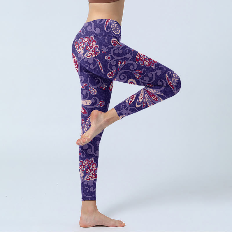 Purple Flower Petals Print Gym Fitness Leggings Women's Yoga Pants