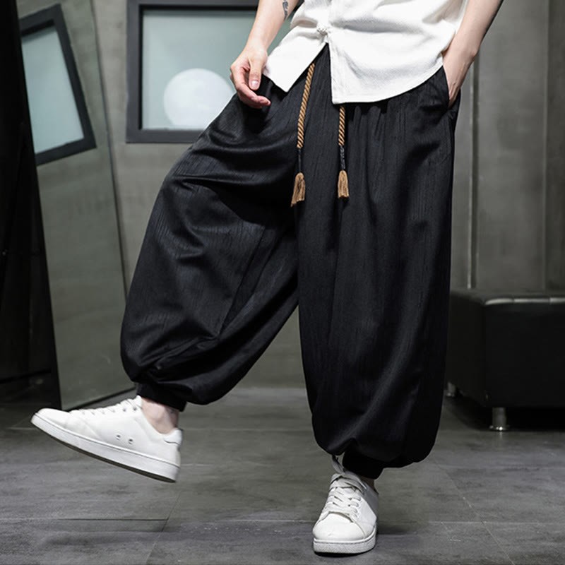 Solid Color Corduroy Drawstring Thermal Men's Harem Pants With Pockets