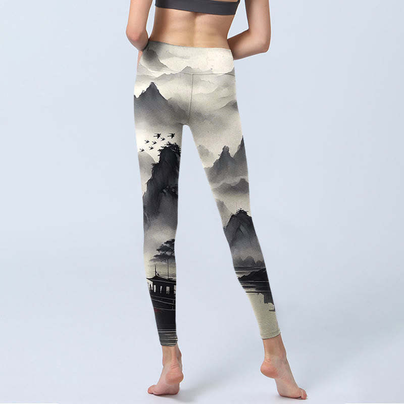 Splash-ink Landscape Painting Print Fitness Leggings Women's Yoga Pants