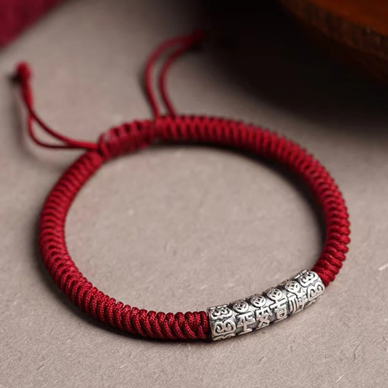 Handmade 999 Sterling Silver Peace and Good Fortune Om Mani Padme Hum Luck?Rope Bracelet