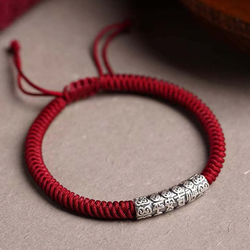 Handmade 999 Sterling Silver Peace and Good Fortune Om Mani Padme Hum Luck?Rope Bracelet
