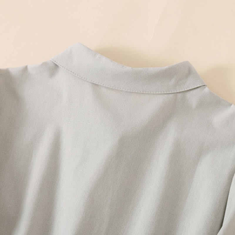 Summer Buttons Design Short Sleeve Cotton Linen Midi Dress With Pockets