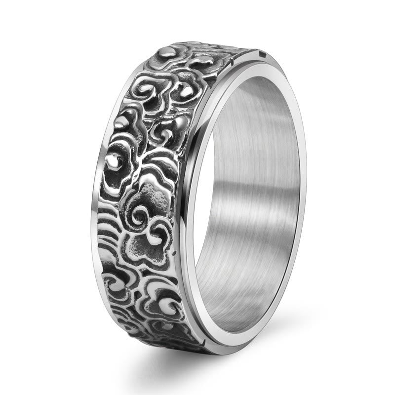 Auspicious Clouds Pattern Carved Titanium Steel Balance Rotatable Ring