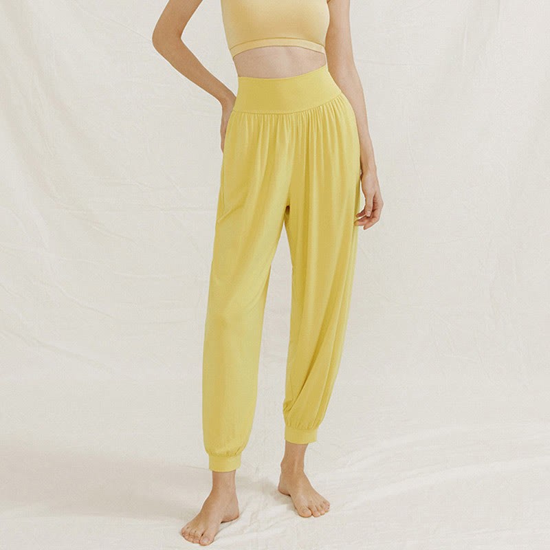 Casual Plain High Waist Tummy Control Women's Leica Harem Pants With Pockets