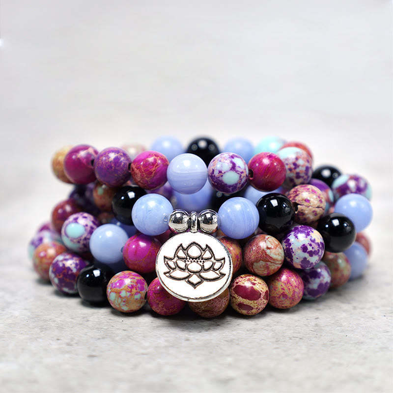 Natural Purple Miano Real Stone Lotus Mala