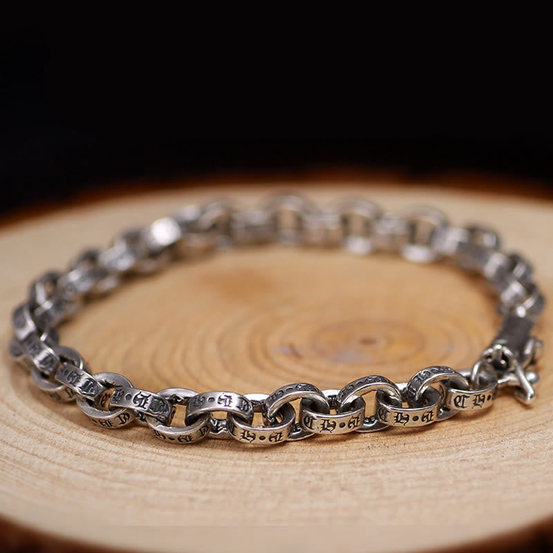 925 Sterling Silver Om Mani Padme Hum Carved Design Creativity Metal Bracelet