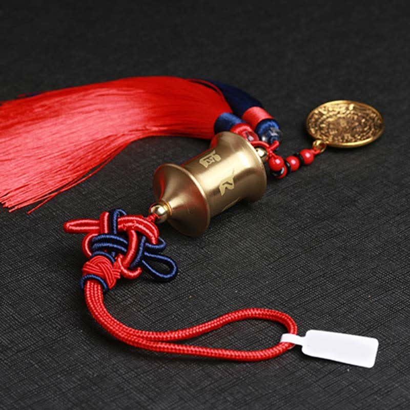 Tibet Om Mani Padme Hum Prayer Wheel Nine Palace Eight Trigrams Copper Car Hanging Decoration