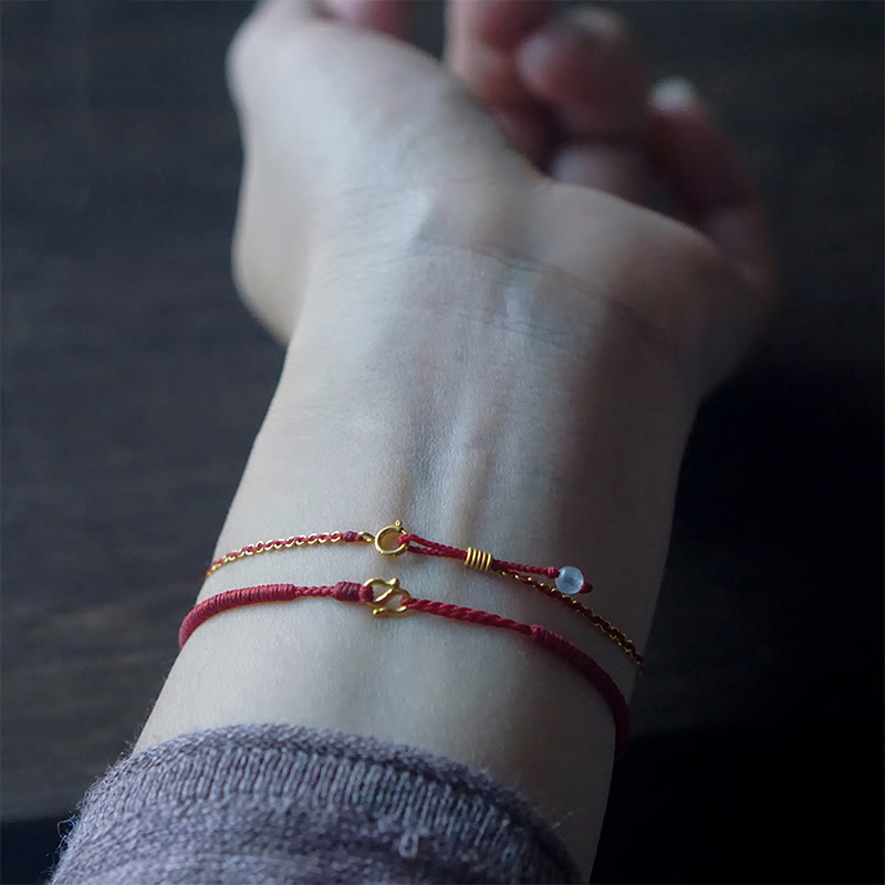 999 Gold Small Gourd Charm Handmade Luck Strength?Rope Bracelet