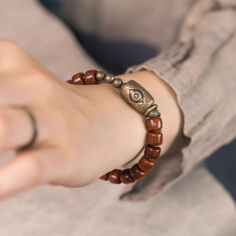 Yak Bone Dzi Shape Copper Cone Pendant Strength Bracelet