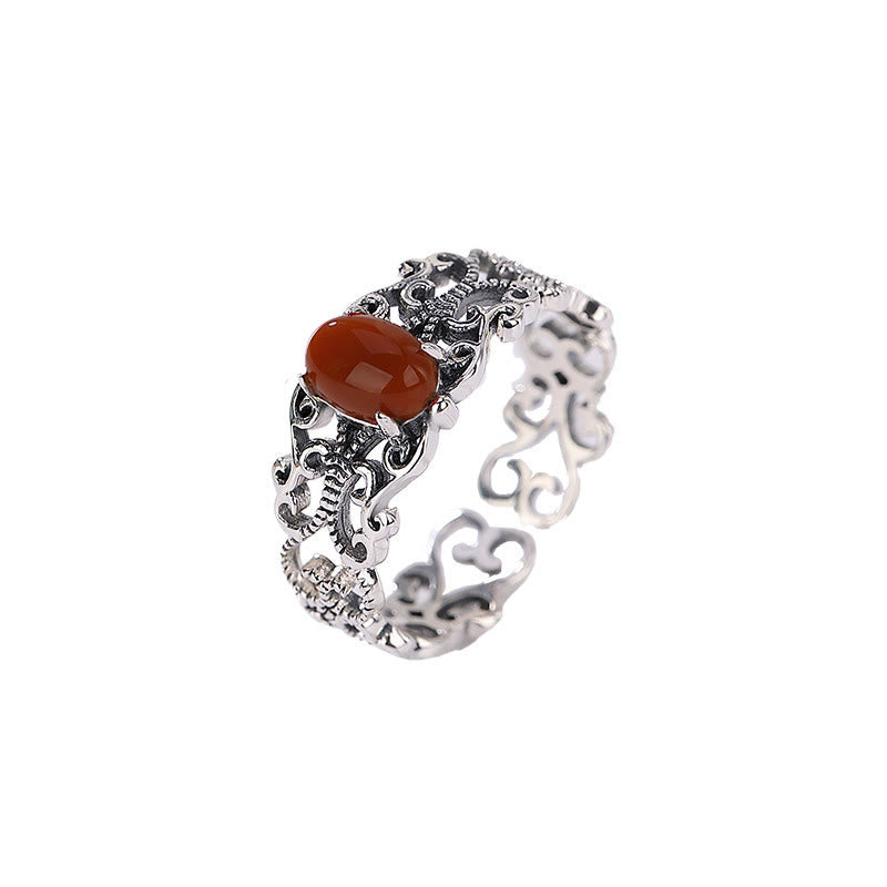 925 Sterling Silver Vintage Red Agate Self-acceptance Calm Ring