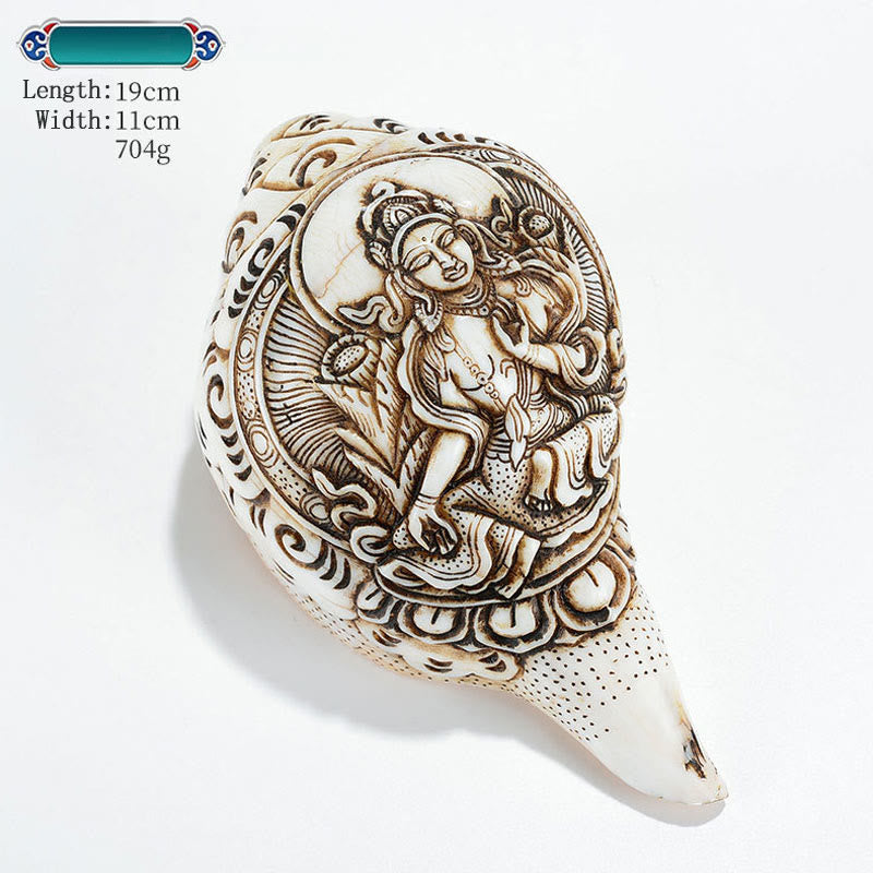 Tibetan Handmade Engraved Shankha mystic zen Avalokitesvara Conch Shell Wealth Decoration