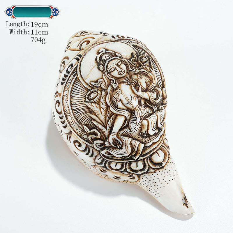 Tibetan Handmade Engraved Shankha mystic zen Avalokitesvara Conch Shell Wealth Decoration