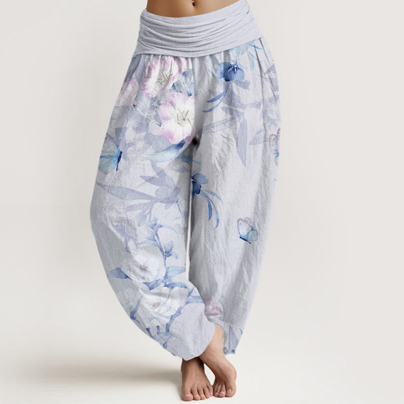 Cherry Blossoms?Hibiscus Butterfly Women's Elastic Waist Harem Pants