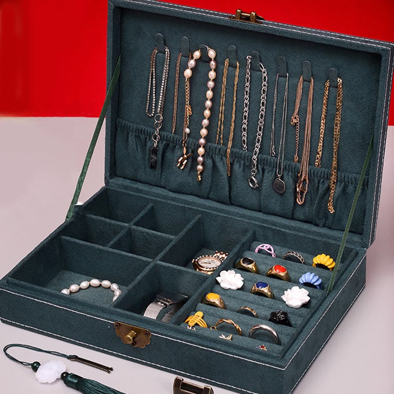 Simple Design Jewelry Box Organizer Single Layer Flannel Jewelry Storage Box With Lock