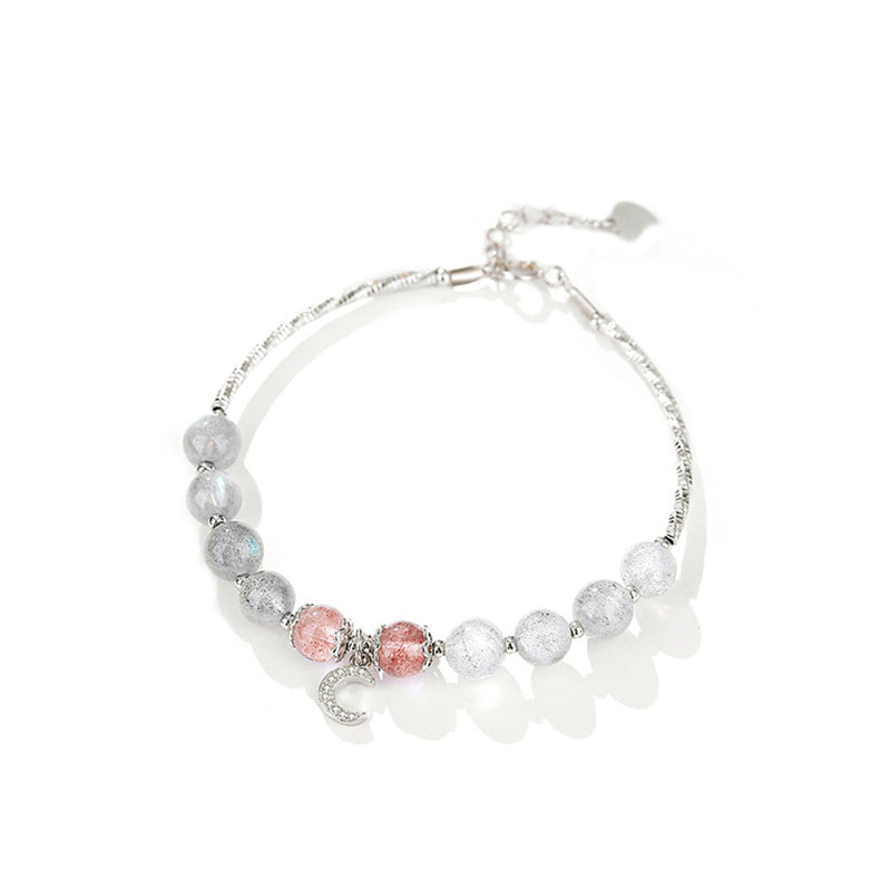 Strawberry Quartz Moonstone Luck Moon Charm Bracelet