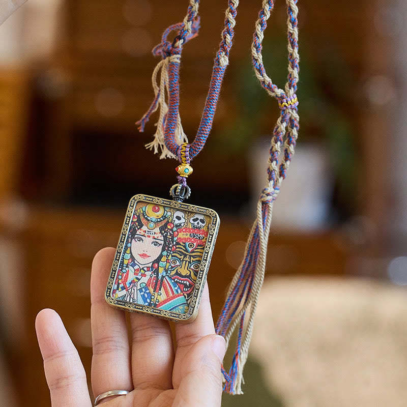 Tibetan Zakiram Goddess of Wealth Past And Present Ghau Prayer Box Necklace Pendant