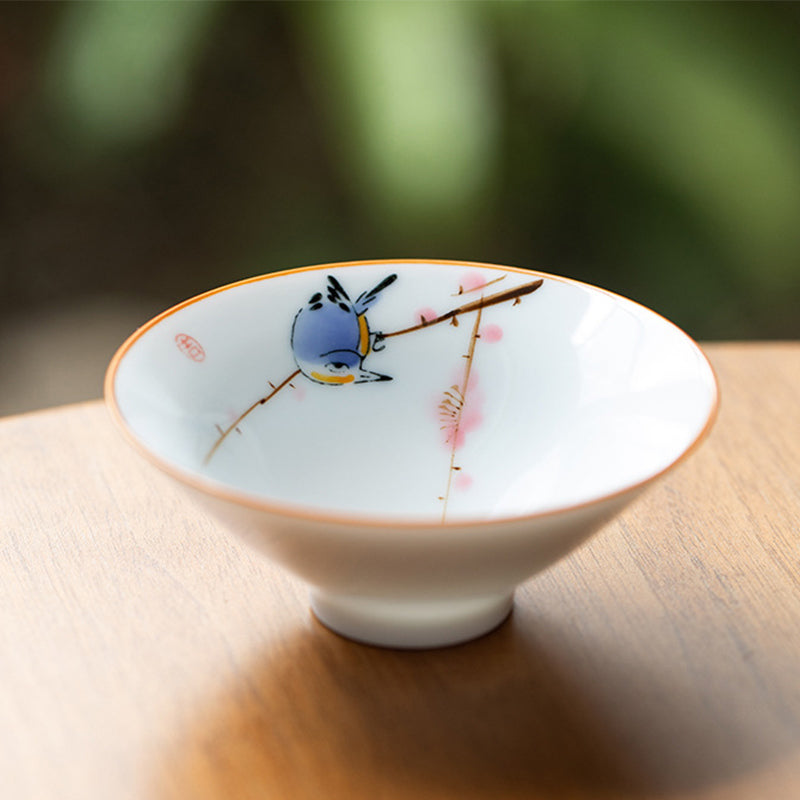 Mandala Flower Koi Fish Lotus Bird Persimmons Teacup Kung Fu Tea Cup 50ml