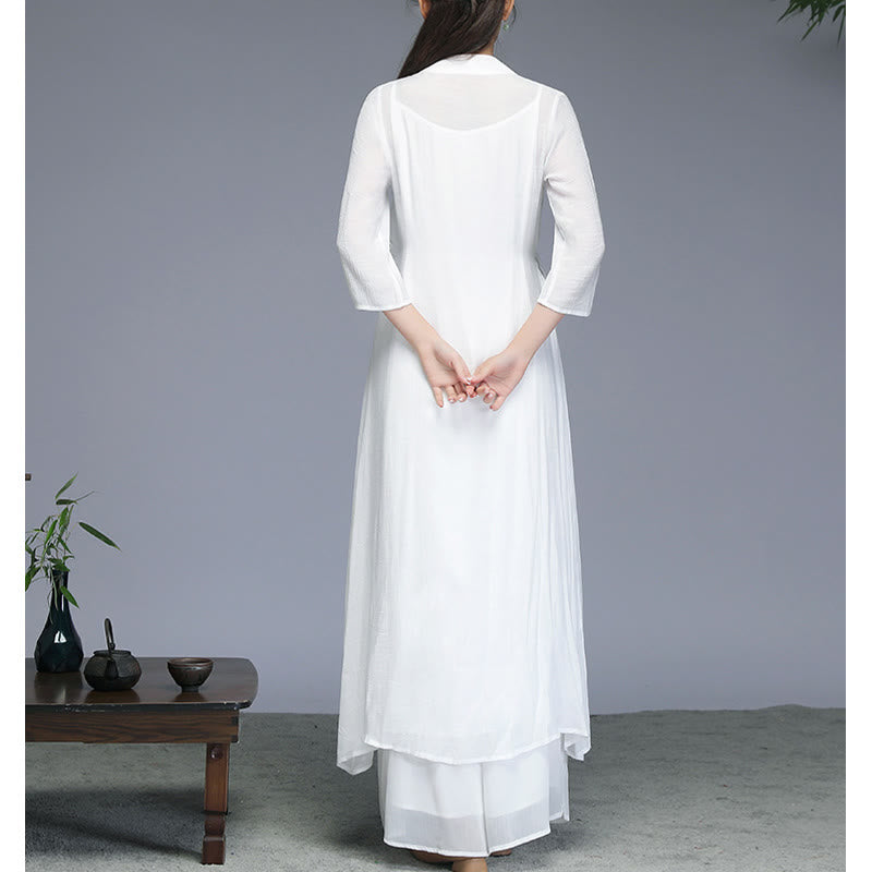 Hanfu Style Midi Dress Wide Leg Pants Meditation Zen Practice Yoga Dance Clothing