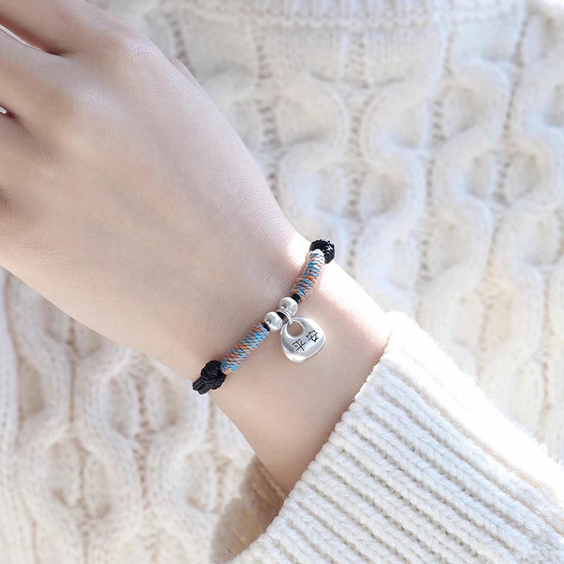 Handmade 925 Sterling Silver Fu Character Safe And Well Luck Braided Bracelet