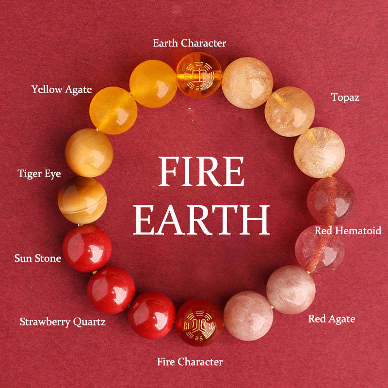 Five Elements Various Agate Crystal Black Onyx Green Chalcedony Aquamarine Wisdom Bracelet
