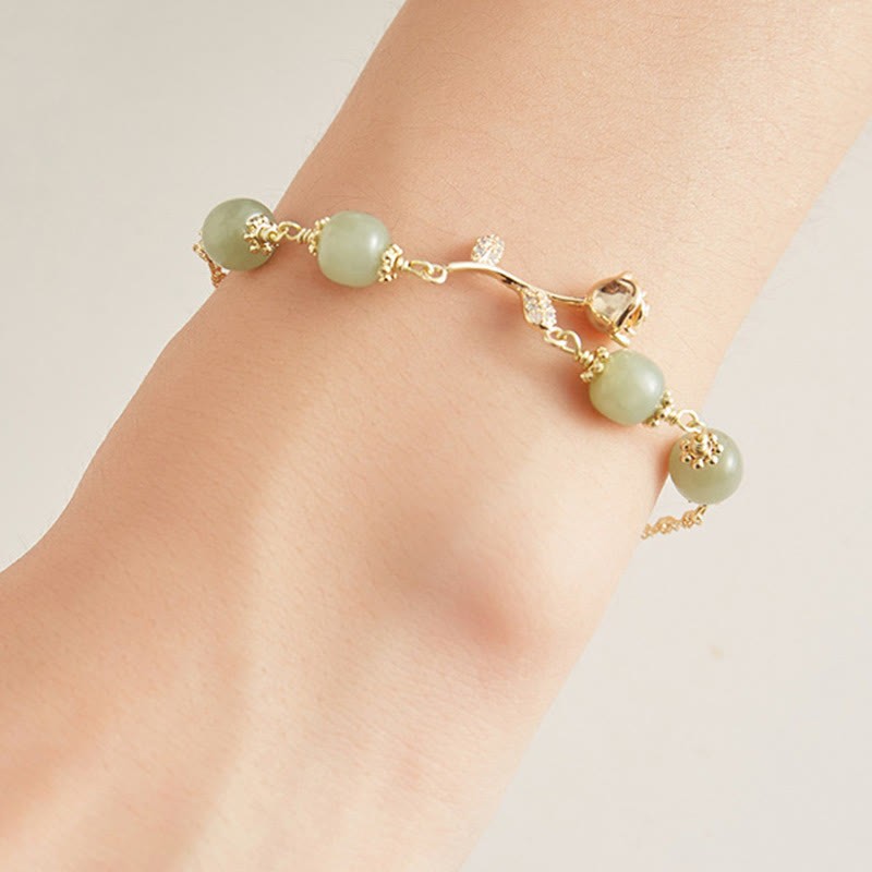 14K Gold Plated Hetian Jade Golden Rose Flower Luck Chain Bracelet