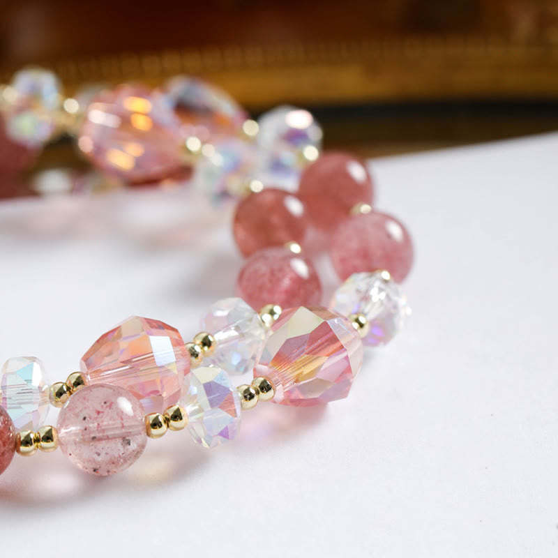 Strawberry Quartz Zircon Flower Healing Double Wrap Bracelet