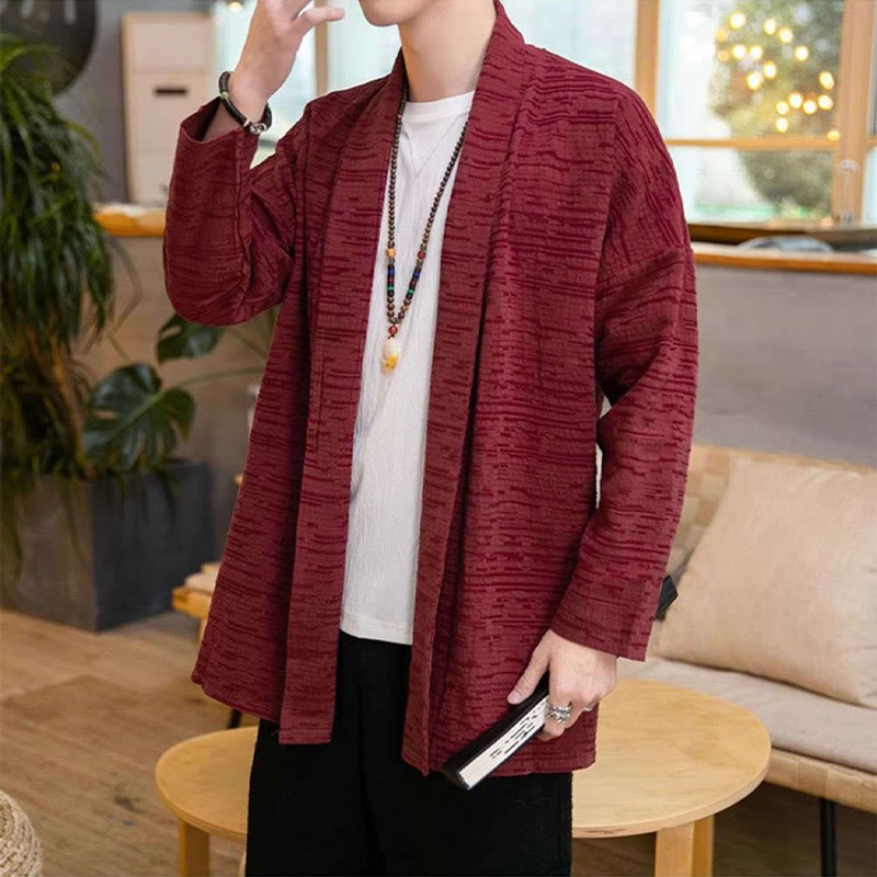 Fall Simple Loose Plain Linen Blend Men's Mid-length Coat Clothing