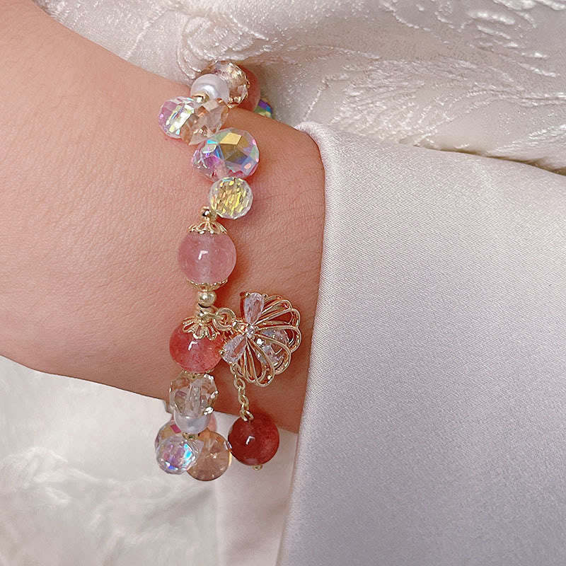 Natural Strawberry Quartz Pearl Shell Positive Bracelet