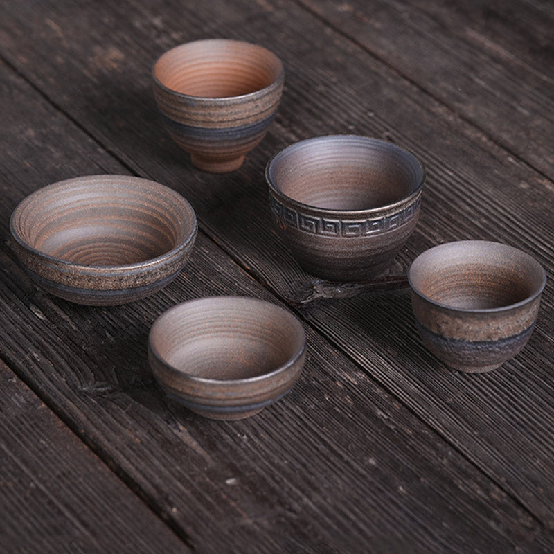 Simple Brown Striped Texture Ceramic Teacup Kung Fu Tea Cup Bowl