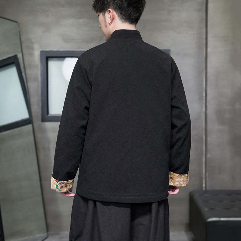Plum Blossom Embroidery Cuff Flower Design Frog-button Tang Suit Cotton Linen Men's Jacket Shirt