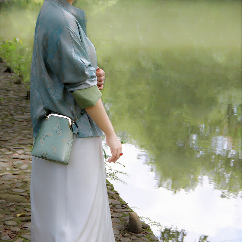Retro Chinese Embroidery Pearl Chain Crossbody Bag Shoudler Bag