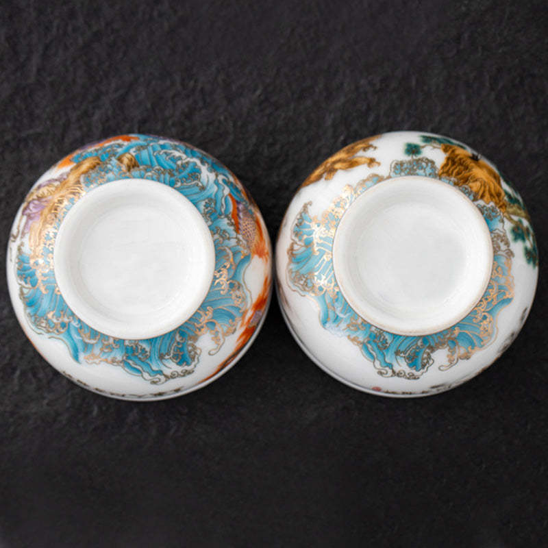 Golden Eagle Auspicious Dragon Sun Ocean Waves Gilt Ceramic Teacup Kung Fu Tea Cup