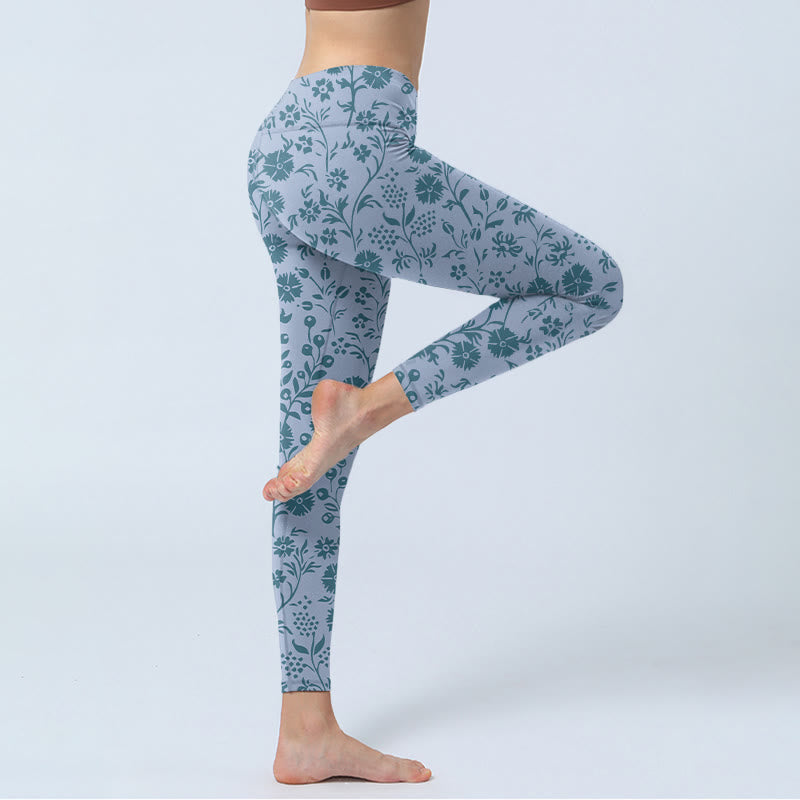 Lush Flowers Plants Print Gym Leggings Women's Yoga Pants