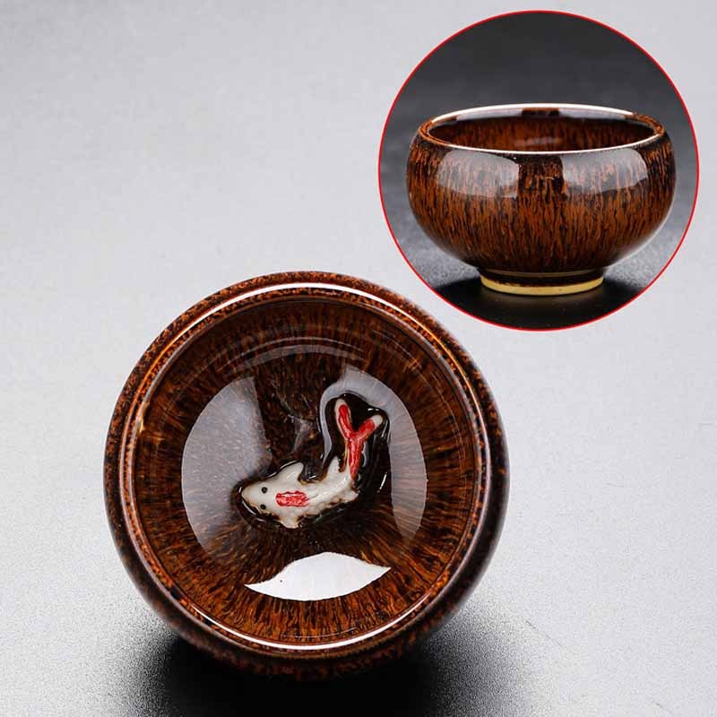 Small Koi Fish Kiln Change Chinese Jianzhan Ceramic Teacup Kung Fu Tea Cup 60ml