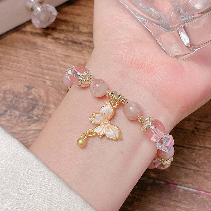 Natural Amethyst Sun Stone Butterfly Peace Bracelet