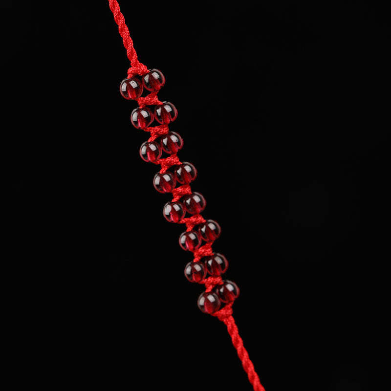 Chinese Zodiac Natural Garnet Peace Buckle Blessing Red String Belly Chain