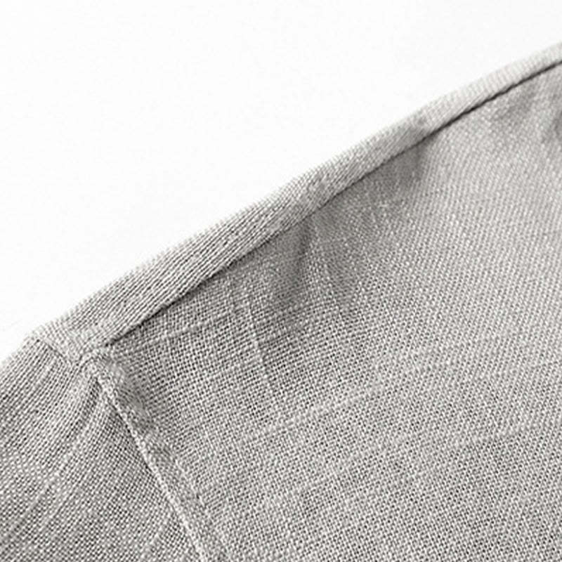 Loose Men's Shirt Solid Color Notched Neck Top Short Sleeve Comfy Button Breathable Cotton Linen Shirt