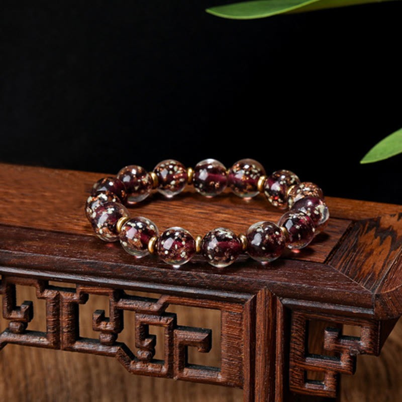 Gold Swallowing Beast Family Charm Luminous Fluorescent Liuli Glass Bead Success Bracelet