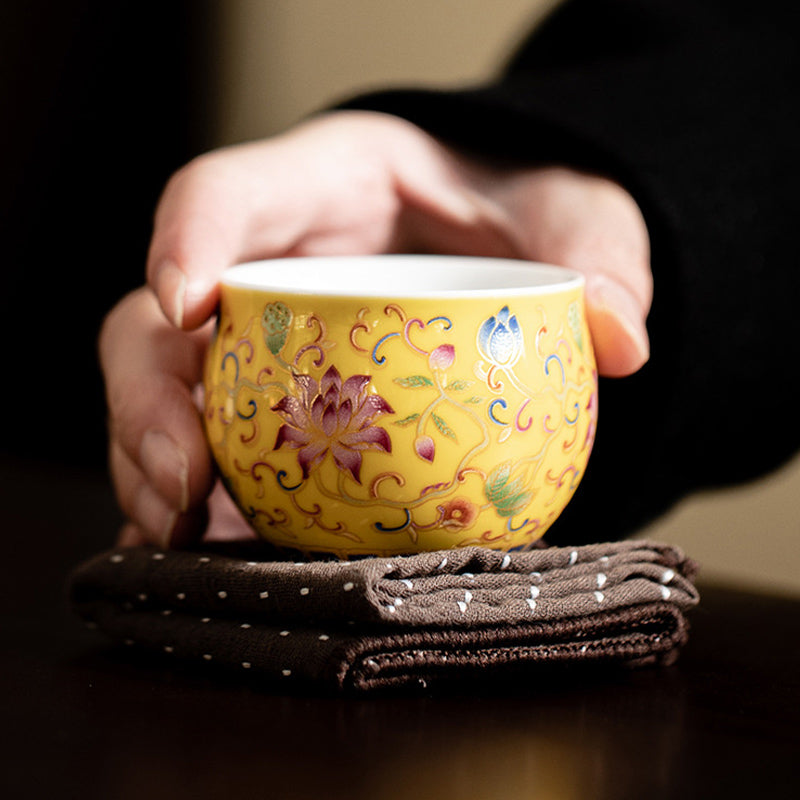 Lotus Flower Pod Pattern Ceramic Teacup Kung Fu Tea Cup 80ml
