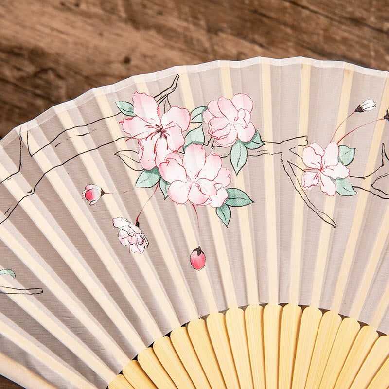 Jasmine Lotus Begonia Flowers Handheld Bamboo Folding Fan