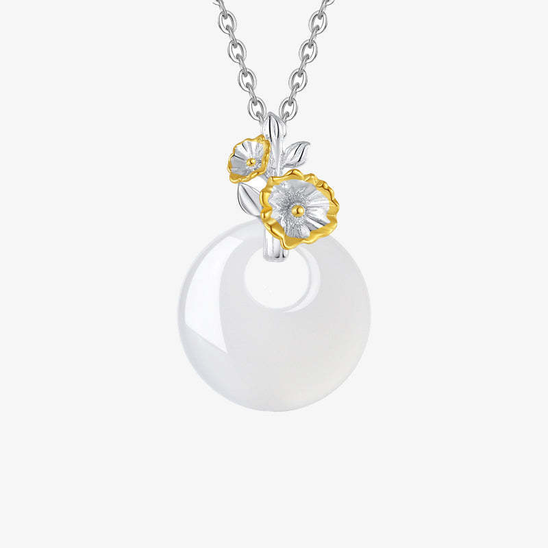 925 Sterling Silver Round Chalcedony Twelve Months Flower Harmony Necklace Pendant